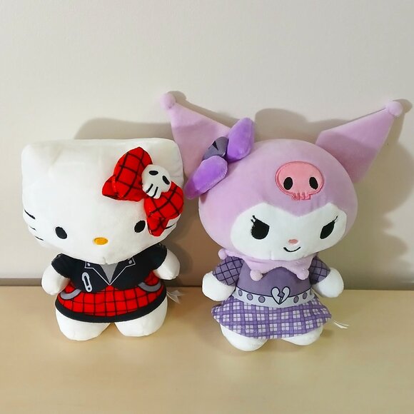 Hello Kitty Red Punks and Kuromi Punks plush dolls - 9 inches tall - like new - Picture 1 of 7
